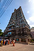 The great Chola temples of Tamil Nadu - the Sri Meenakshi-Sundareshwarar Temple of Madurai. The immense gopura gates of the outer walls. 